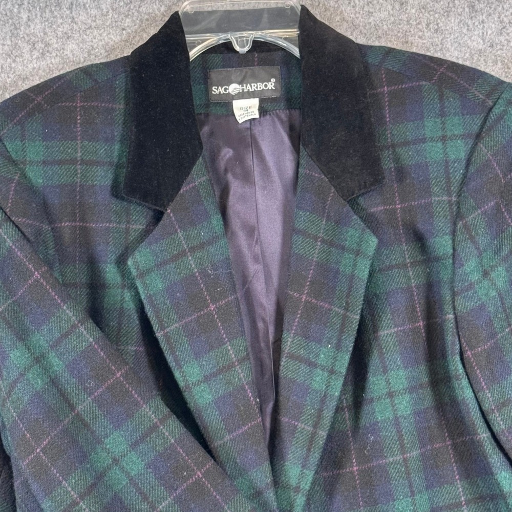 Vtg Tartan Plaid Wool Blazer Womens 14 Dark Academia Green Old Money Heritage